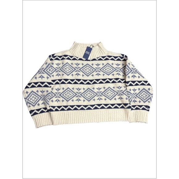 Polo Ralph Lauren Women’s Intarsia Wool-Blend Sweater Cream Blue Multi Large New - Picture 2 of 6